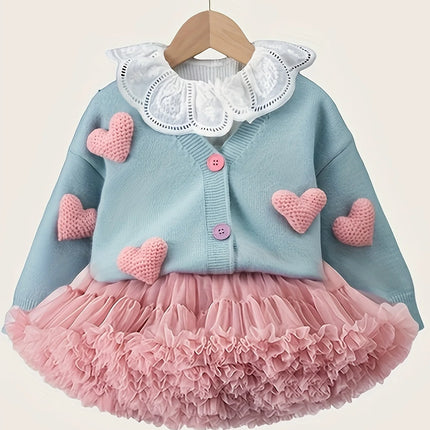 Girls' Autumn Cardigan Sweater New Style Baby Girl Heart Knit Sweater Coat Children's Stylish Top