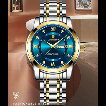 POEDAGAR Luxury Fashion Men's Wristwatch Waterproof Stainless Steel Luminous Trendy Men's Watch Date Week Men's Quartz Watches Reloj