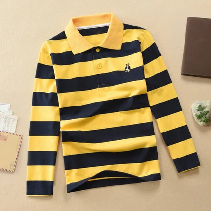 Boys Long-Sleeved Polo Shirts 2024 Spring Autumn Children's Clothing Kids Turn-Down-Collar Outerwear Teenager 1-14 Yrs Tops