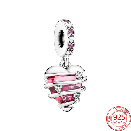 Classics 925 Sterling Silver Purple Gold Flower & Spiral Heart & Bachelor's Hat Dangle Charm Fit Brand Bracelet Thanksgiving Gift