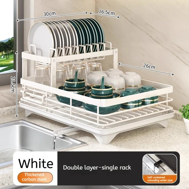 Dish Drying Rack Kitchen Adjustable Steel 2 Tier Plates Organizer Dish Bowl Drainer Storage Rack Kitchen Utensils