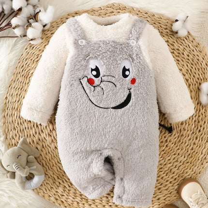 IURNXB Baby Romper Fleece Elephant Plush Newborn Jumpsuit Outfit Long Sleeve Infant Onesie Homewear Costume Fall Winter 1-18M
