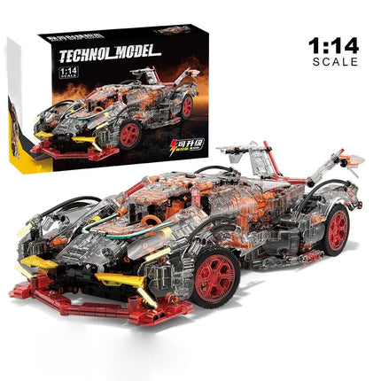 Transparent V12 Block Roadster RC Tech Racer 1:14 DIY Roadster Building Block Assembly Block Car Toy Birthday Gift