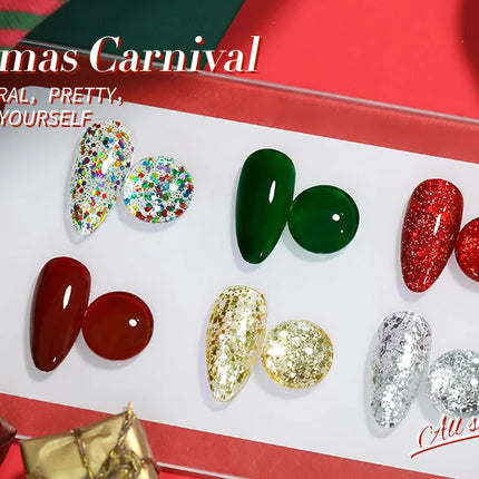 BORN PRETTY 6PC 6ml Red Green Glitter Nail Polish Set Christmas Carnival Gold Silver Quick Dry Manicure DIY Home Salon Nail Kit