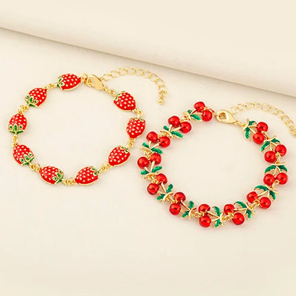 Nidin Fashion Sweet Strawberry/Mushroom/Cherry Drip Oil Delicate Bracelets For Women Girl Elegant Aesthetic Jewelry Accessories