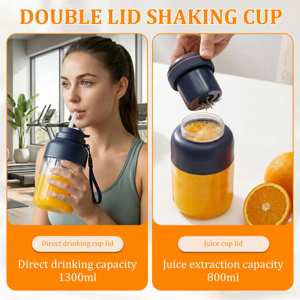 1L Portable Electric Juice Maker Blender with Dual Lid USB Rechargeable Blender Cup for Shakes Smoothie Travel Fresh Juicing Cup