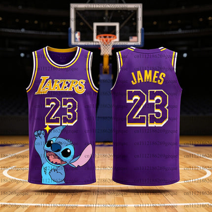 2026 Anime Stitch 3D Print Men Quick Dry Breathable Sports NO.23 T-Shirt, Kids Stitch Basketball Jersey Casual Outfit