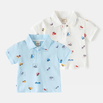 New Summer Kids Polo Shirt 2-6T Cartoon Car Boys T-shirt Korean Version Thin Girls Lapel Tee Children Clothes Tops