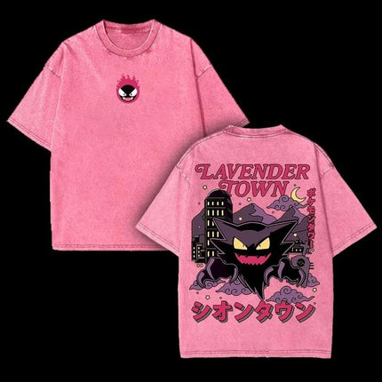 2026 Anime Washed Vintage Summer Pokemon Gengar Short Sleeve Tee Graphic T-Shirt Man Women Cosplay Casual Tops Y2k Streetwear