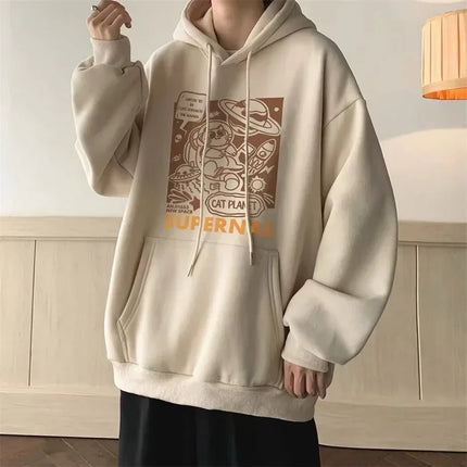 Autumn Cartoon Cat Planet Printed Hoodies Men's Y2K Vintage Purple Hooded Sweatshirts Women Hip Hop Fashion Fleece Hoody Clothes