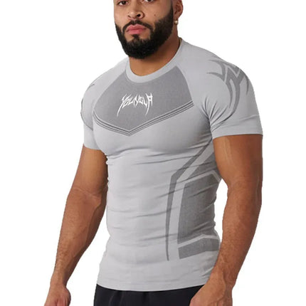 New Men Gym T-shirt High elasticity bodybuilding fitness quick dry short sleeve men's sports Casual tops trend running T-shirt