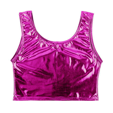 Womens Fashion Shiny Metallic Tank Crop Top Shiny Metallic Vest Tops Bustier Blouse Shirt Camis Rave Party Clubwear Costume