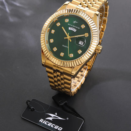 Classic Men's Steel Strap Luxury Wristwatch Business Calendar Stainless Steel Round Male Quartz Watches Clock Wristwatches ﻿