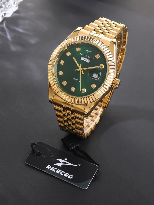 Classic Men's Steel Strap Luxury Wristwatch Business Calendar Stainless Steel Round Male Quartz Watches Clock Wristwatches ﻿