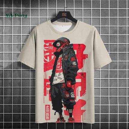 Japanese Men's T-Shirt 3D Cyber Mechanical Pattern Short Sleeve T-Shirt Oversized Harajuku Top Summer Men's Street Casual T-shirt