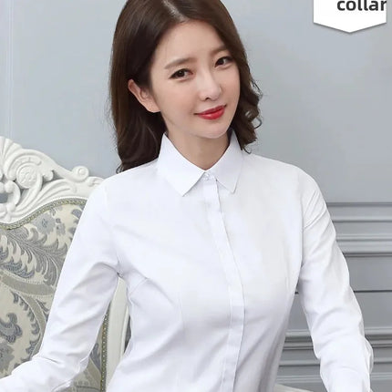 Women's Long Sleeve Anti-Light Shirt Spring Summer Workwear Professional Korean Style plus Size Uniform Button down Dress