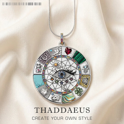 Necklace Amulet Magical Lucky Symbols New Fine Jewelry Europe 925 Sterling Silver Wheel Of Fortune Gift For Women Men