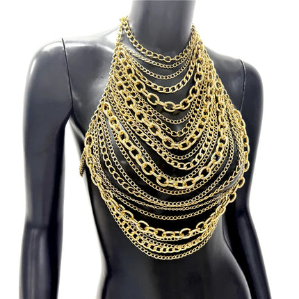 Summer Women Metal Chain Tank Top Sexy Hollow Out Backless Deep V Neck Halter Neck Crop Top Rave Party Nightclub Camisole New