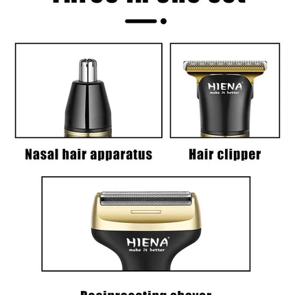 HIENA 3 In 1 Hair Clipper Portable Cordless Hair Beard Shavers For Men Electric Nose Hair Beard Shaving Razor Set Hair Cutters
