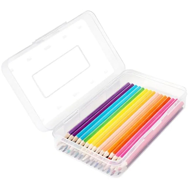 Colored Plastic Pencil Box, Large Capacity Pencil Case, Pencil Boxes for Adults, Hard Crayon Box Storage with Snap-Tight Lid for