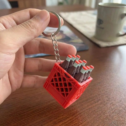 3D Printed Soda Crate Clicker Keychain Funny Plastic Drink Carrier Keyring Lifelike Novelty Squeeze Fidget Backpack Pendant