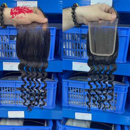 Ali Queen Hair Natural Wave 4x4 5x5 Lace Closure Human Hair HD Lace Frontal Original Raw Hair Free Part Pre plucked