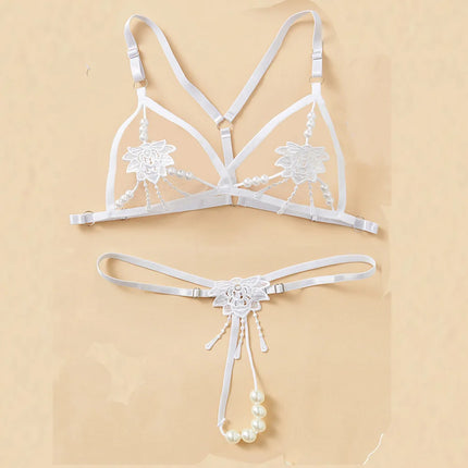 2 Piece Lace Stitching Bra Panties Adult Sexy G-string Underwear Set Open Perspective Embroidered Erotic Bra Porn Daring Briefs