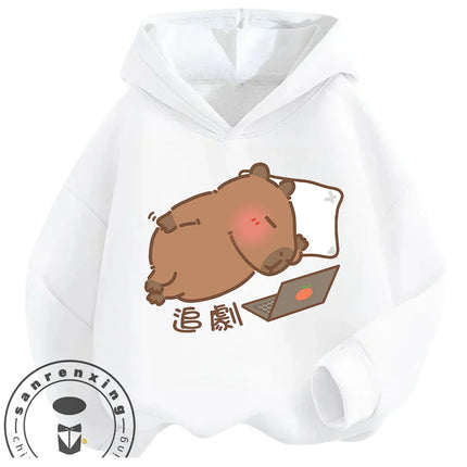 Kids Capybara Street Casual Hoodie Boys Girls Autumn Winter Cute Kawaii Fashion Cartoon Outdoor Tops 3 14 Years
