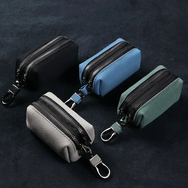 Fashion Single/Double Zipper Key Storage Bag Simple Elegant PU Leather Wallet Bag Large-Capacity Key Holder Organizer Case