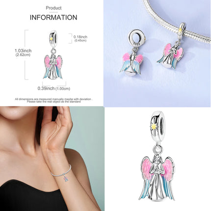 925 Sterling Silver Virgin Goddess Blessing Dangle Prayer Angel Pendant Charms Fit Original Necklace Bracelet DIY For Women Gift