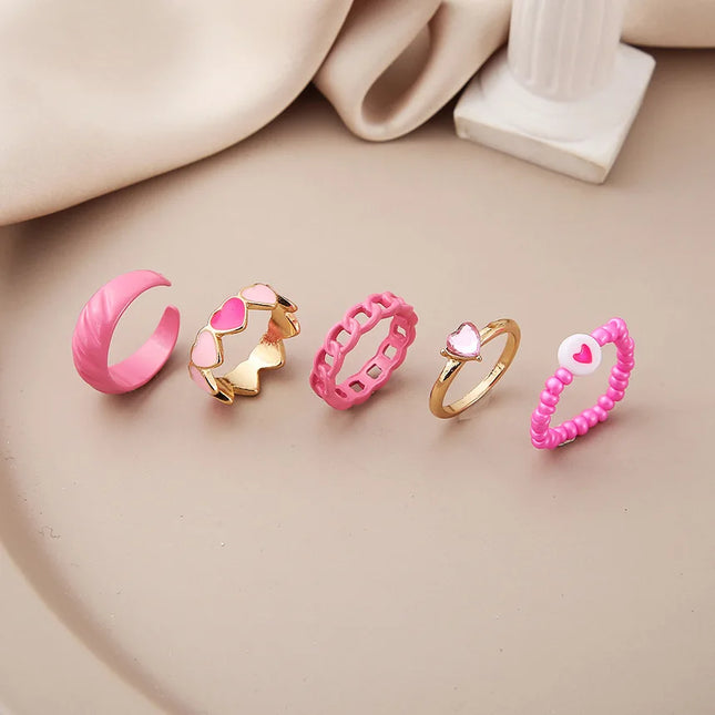 Colorful Enamel Butterfly Kunckle Rings Set For Women Geometric Heart Dollar Sign Finger Ring Girls Summer Fashion Jewelry