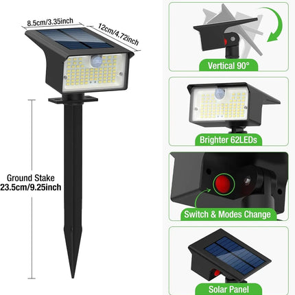Solar Spot Lights Outdoor Motion Sensor, [62 LED]3 Modes Solar Landscape Spotlights Outdoor Waterproof,  for Yard Garden Patio
