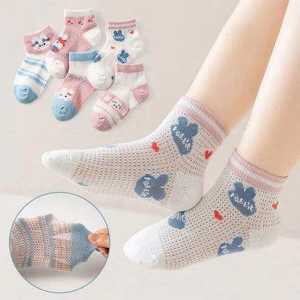 5 Pairs 1 To 12 Years Children's Socks 2025 Spring Summer Baby Boys Girls Cotton Mesh Breathable Thin Soft Cute Socks Kids Socks