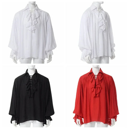 LisdinoMen Pirate Shirt Vampire Prince Poet Shirts Medieval Buccaneer Frills Lace Up Renaissance Vintage Gothic Blouse Tops