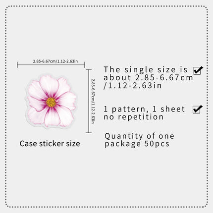 50-100PCS Clear PET Pink Flower Aesthetic Stickers Realistic Plant Waterproof Decal for Stationery Notebook Pen Holder ScrapbooK