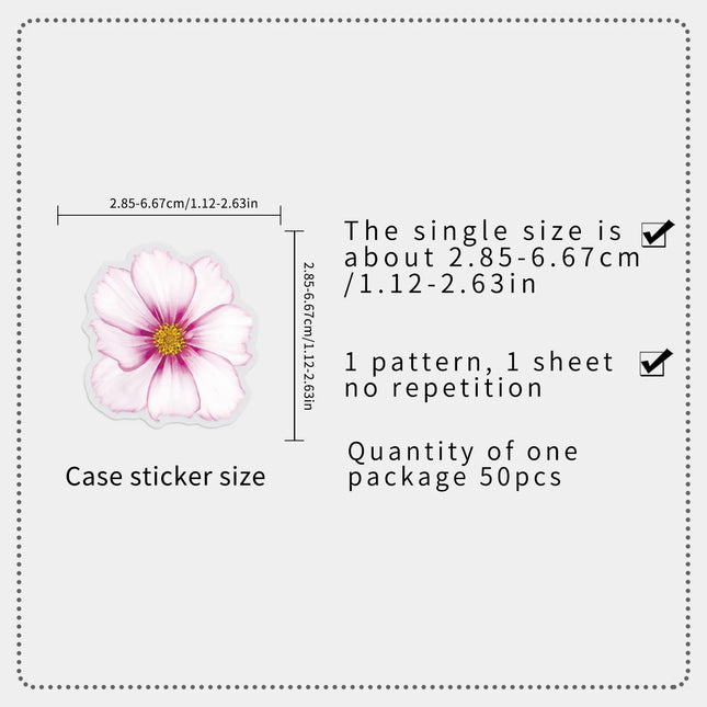 50-100PCS Clear PET Pink Flower Aesthetic Stickers Realistic Plant Waterproof Decal for Stationery Notebook Pen Holder ScrapbooK