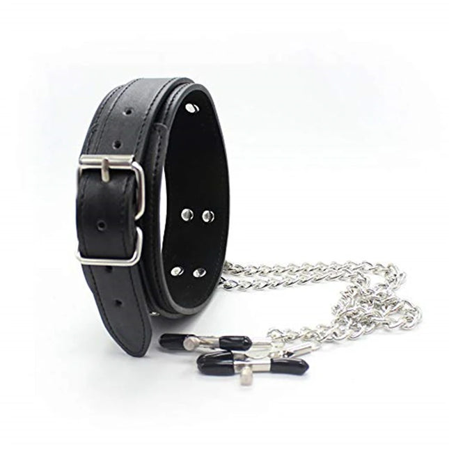 BDSM Fetish Collar Nipple Clamps Leather Necklace Chain Slave Erotic Adult Sex Toys For Women Couples Men Fliting Games Sex Shop