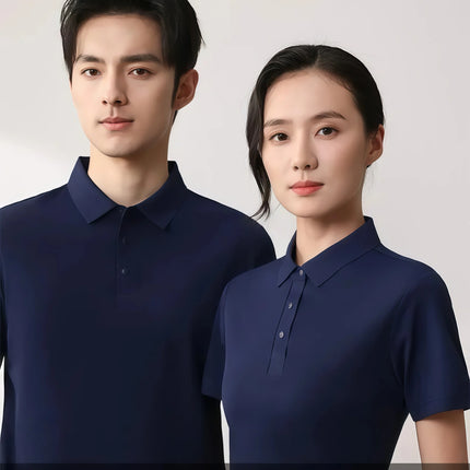6XL Anti-Wrinkle Pearl Weave Cool Feeling Solid Color Polo Shirt Seamless Collar Four Button Men's T-Shirt Summer Breathable