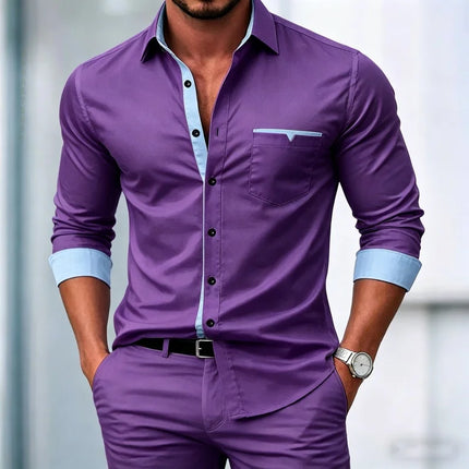 High Quality Men's Shirts, Contrasting Long Sleeved Shirts, Business Casual Shirts, Trendy Dating, Versatile Men's Clothing