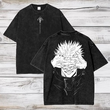 Gojo Satoru Jujutsu Kaisen Women Tshirt Washed Cotton T-shirt T Shirt Men Clothing Summer Short Sleeve Tees Streetwear