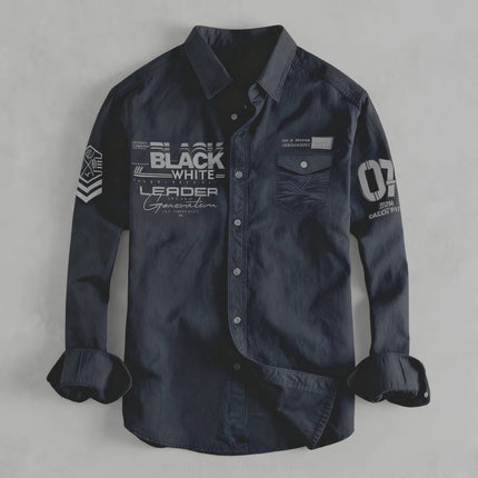 2026 Men's simple retro 10-color letter printed shirt long-sleeved lapel flap pocket business casual holiday party outdoor top‘s