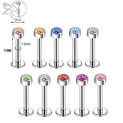 ZS 6-13PCS/LOT 16G Stainless Steel Lip Labret Piercing Set Crystal Monroe Lip Stud Ear Tragus Helix Cartilage Piercing 6/8/10mm
