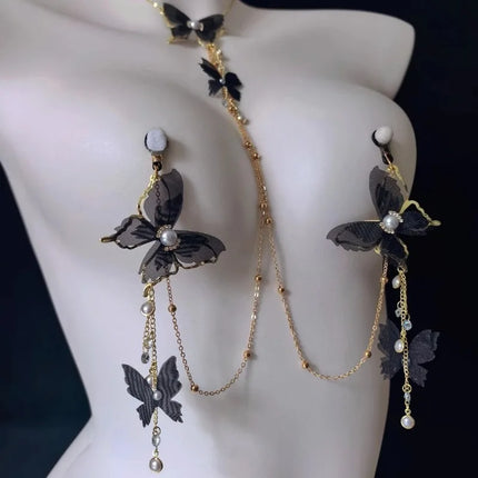 Women's Nipple Clamps Butterfly Necklace Feminine SM Sensual Massage Nipples Couple's Flirtation Adult Novelty Toys Breast Toy