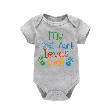 My Great Aunt Loves Me Funny Letter Print Newborn Baby Girl Boy Clothes Casual Short Sleeve Infant Romper Jumpsuit 0-24M