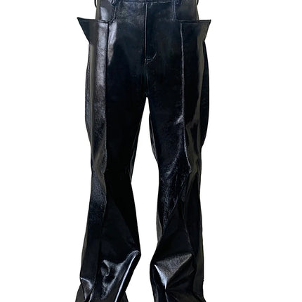 Nerazzurri Autumn Shiny Black Pu Leather Flare Pants for Men Dark Academia Vintage Opium Style Streetwear Clothing Fashion 2026