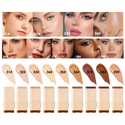 2-in-1 Concealer Eraser Dual-Ended Foundation Stick with Brush Head Nine Colors European and American Waterproof Non-Cakey Solid Foundation Cream 15G/Stick-1 Stick