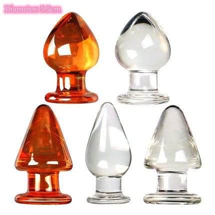 VaHppy Glass Anal Plugs Large 5.5cm Transparent/Golden SM BDSM Adult Sex Toys Unisex Lesbian Gay Anal Masturbator Stimulation