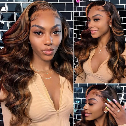 13x6 Lace Frontal Human Hair Wigs 1B/30 Highlight Ombre Black Brown Colored Preplucked 30Inch Body Wave Lace Front Wig For Women