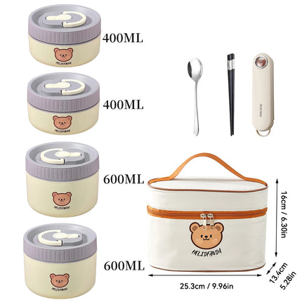 WORTHBUY Microwave Sealed 304 Stainless Steel Thermal Bento Lunch Box Large Capacity Cute Insulated Food Container For Students