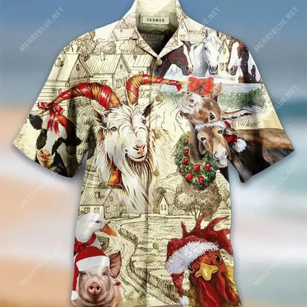 2024 New Animal Crane Pig 3D Printed Men's Hawaiian Shirt Casual Trend Tops Beach Summer Vacation Men And Women 6XL